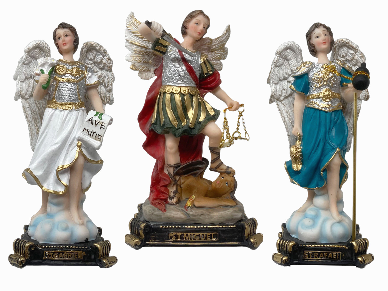 Set 3 Arcángeles 6″ St. Miguel, St. Gabriel, St. Rafael Resin Religious Figure