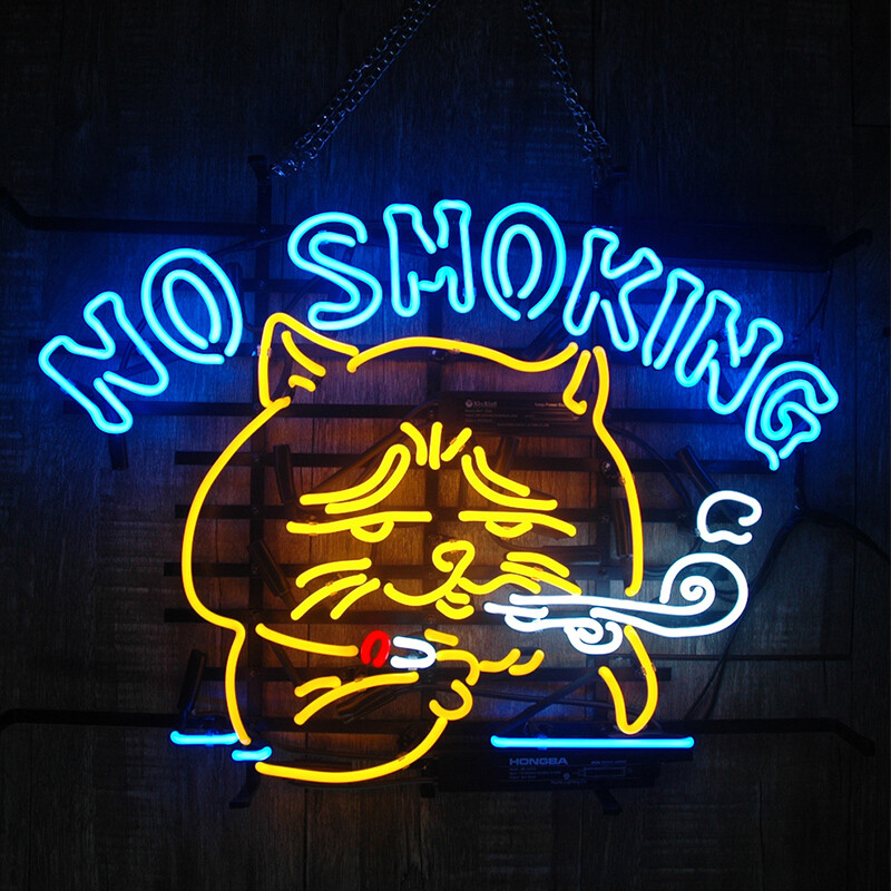 24″x20″No Smoking Cat Neon Sign Light Party Studio Wall Decor Visual Artwork Art
