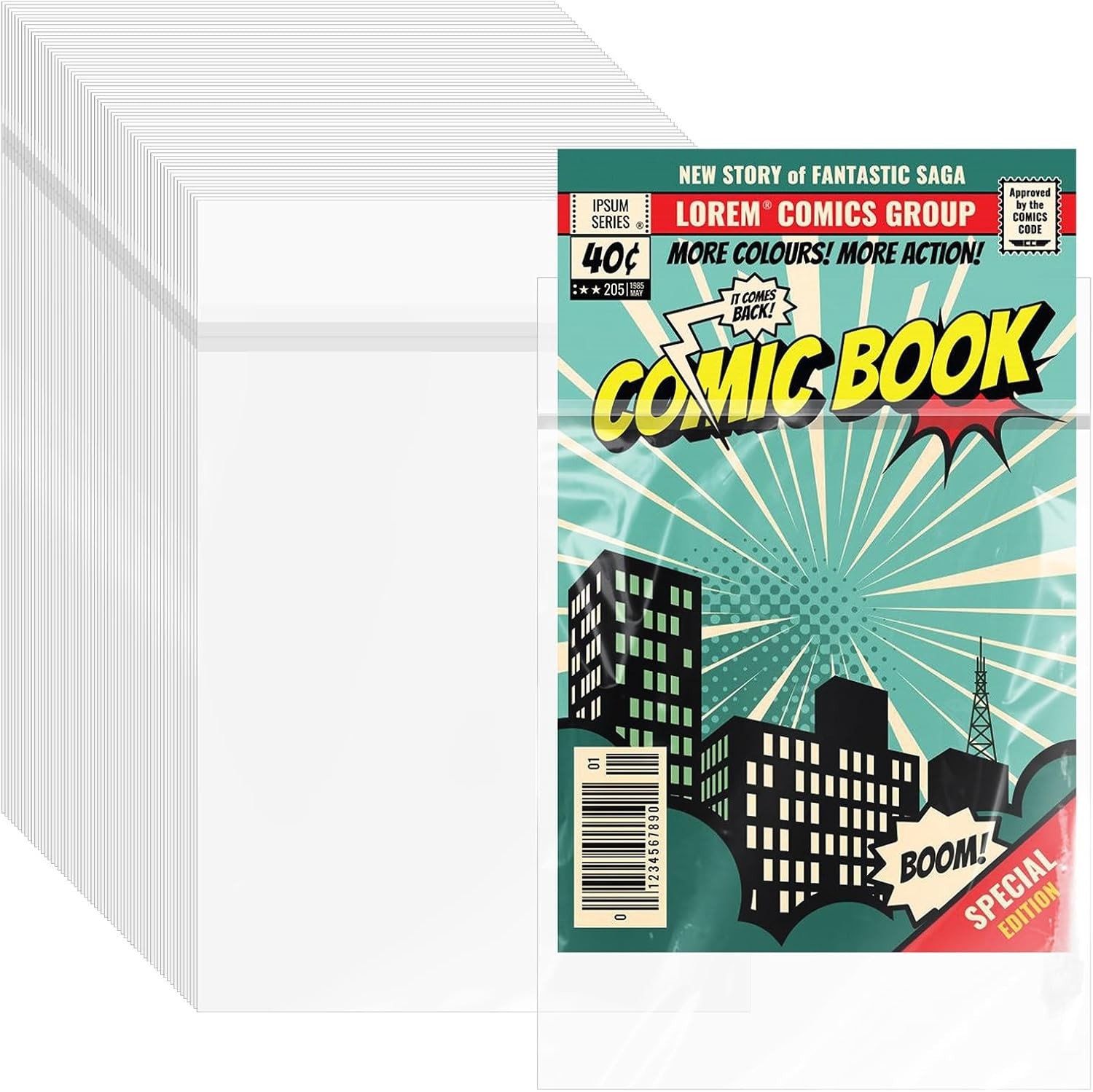 100 Pcs Resealable Graded Comic Book Bags,Clear Plastic Comic Sleeves for CGC