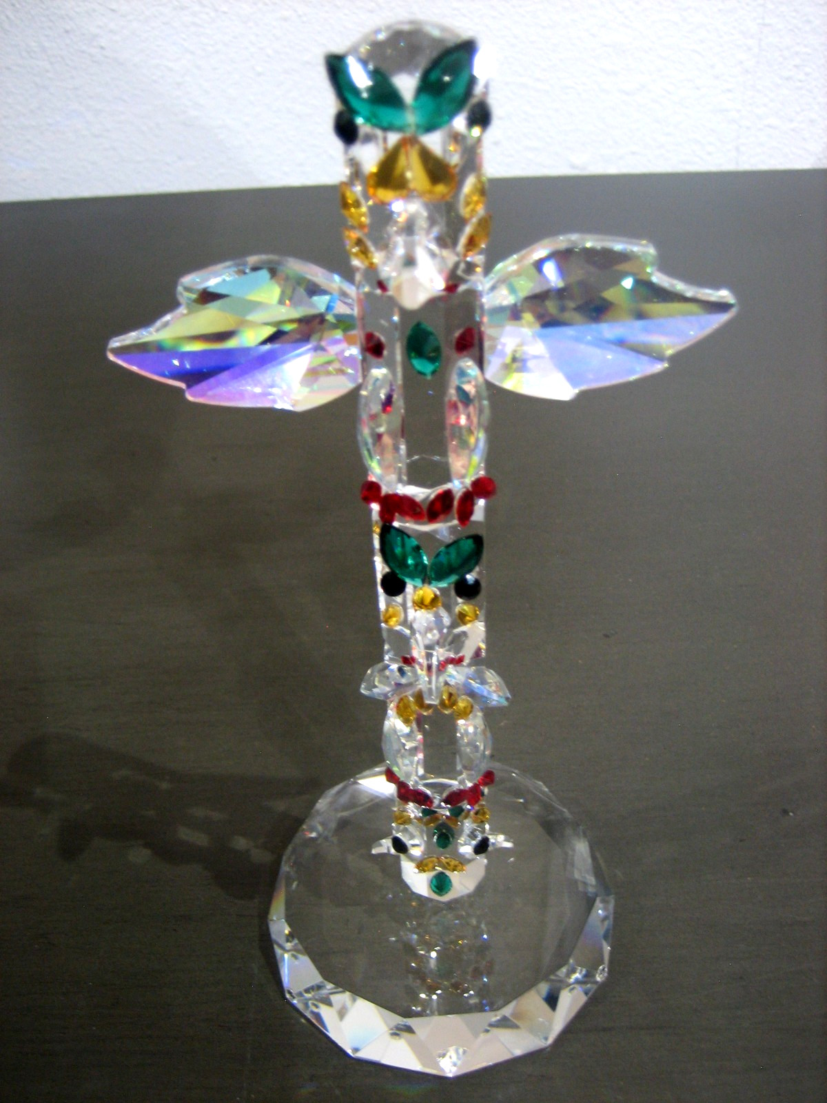 STUNNING CRYSTAL MULTI COLOR OWL 8″ ALASKAN TOTEM POLE