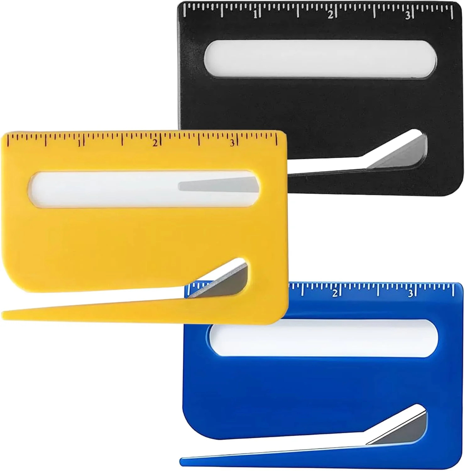 Mini Letter Opener 3 Pcs Durable Plastic Envelope Opener with Magnifier and Rule