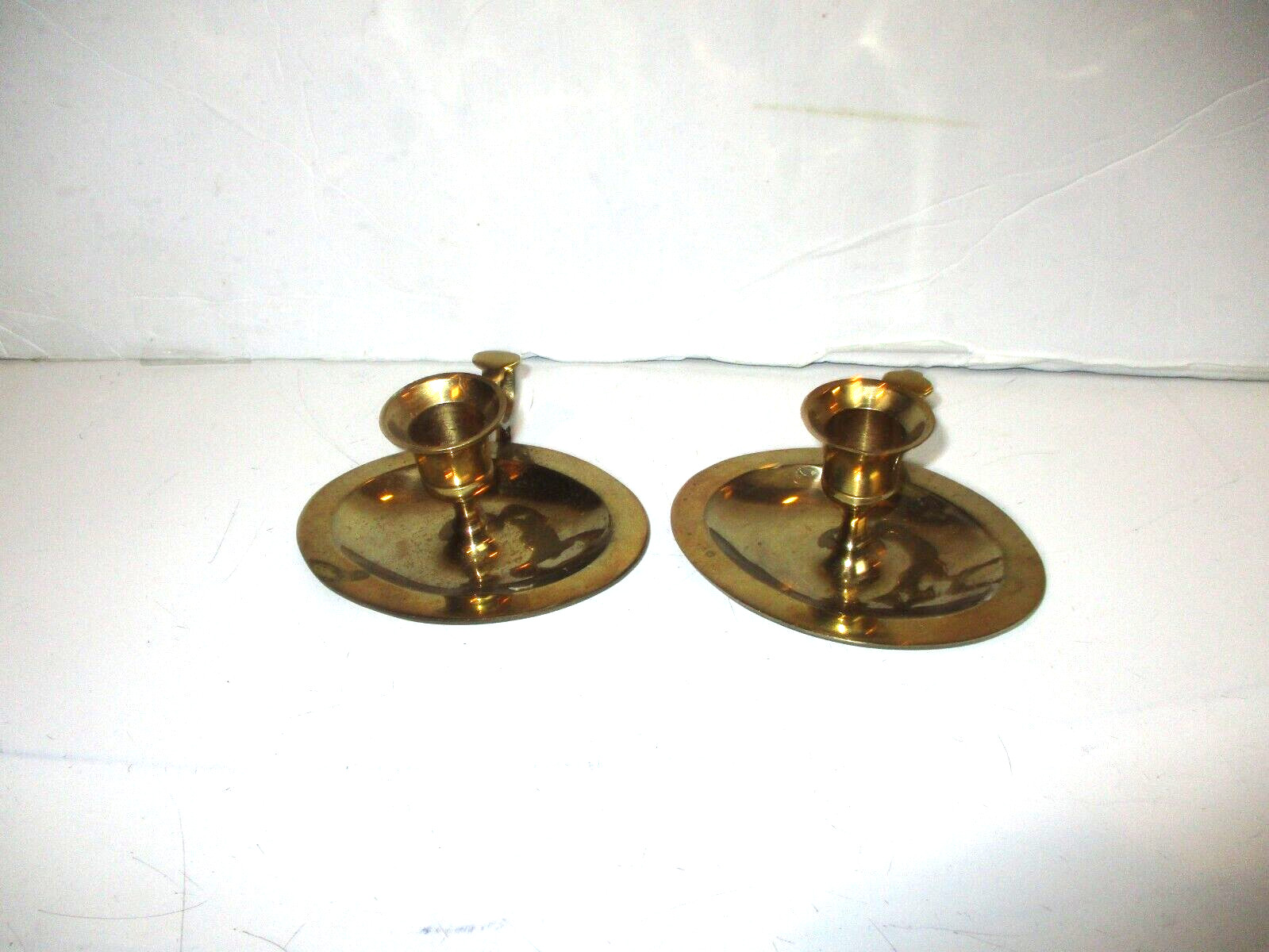 2- Vintage Brass Oval Candle Stick Holders Achana Crafts India w Finger Loop