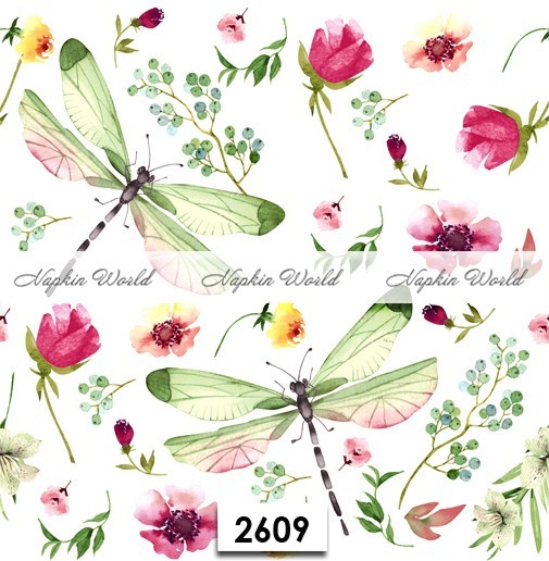 (2609) TWO Paper LUNCHEON Decoupage Art Craft Napkins – Two DRAGONFLIES Flowers