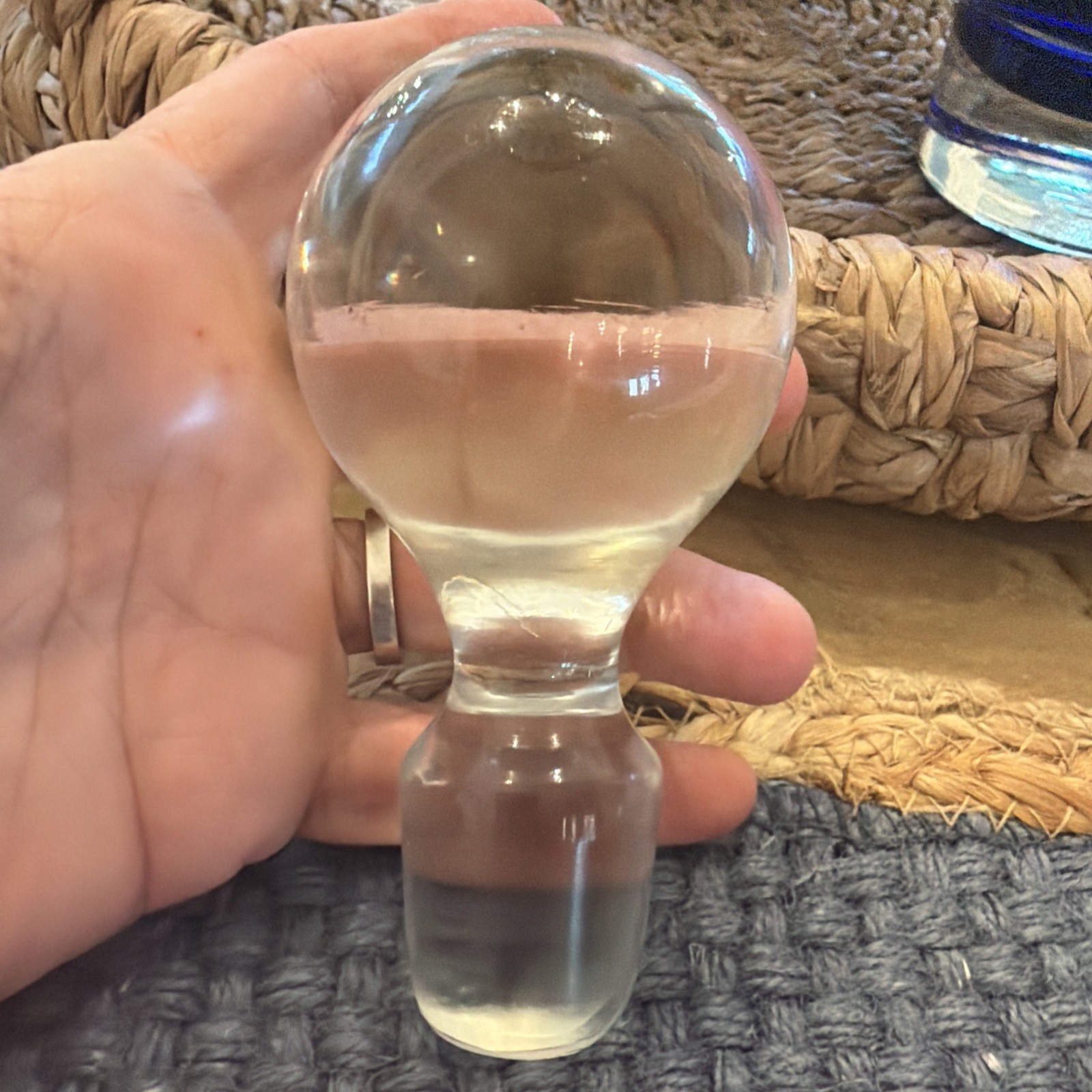 Vintage Large Glass Bottle Stopper Appro -Ball 2” Diameter, Fitter 1 1/4”
