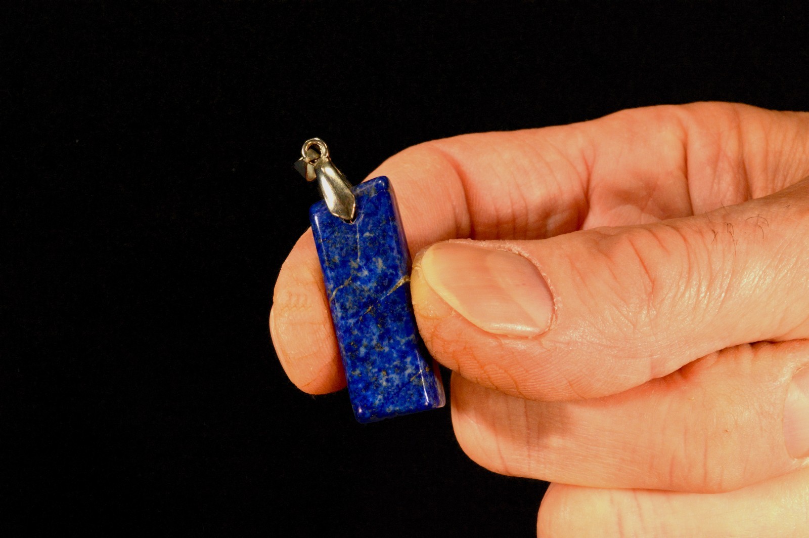 LAPIS LAZULI Pendant 1″ .925 Sterling Rock Mineral Specimen Chakra Healing