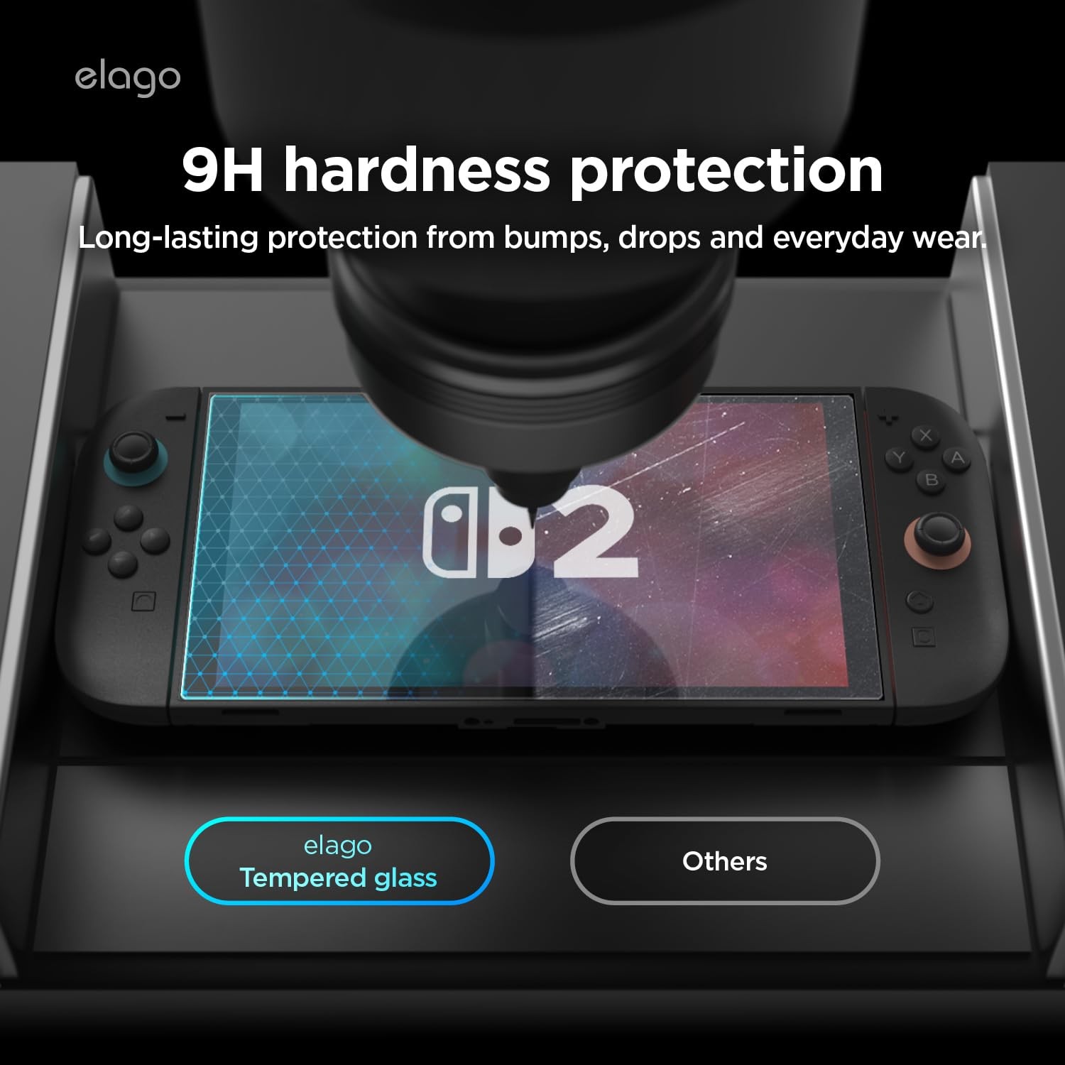 Elago Switch 2 Screen Protector, 9H Glass, Thin, Clear, With Application Guide,_
