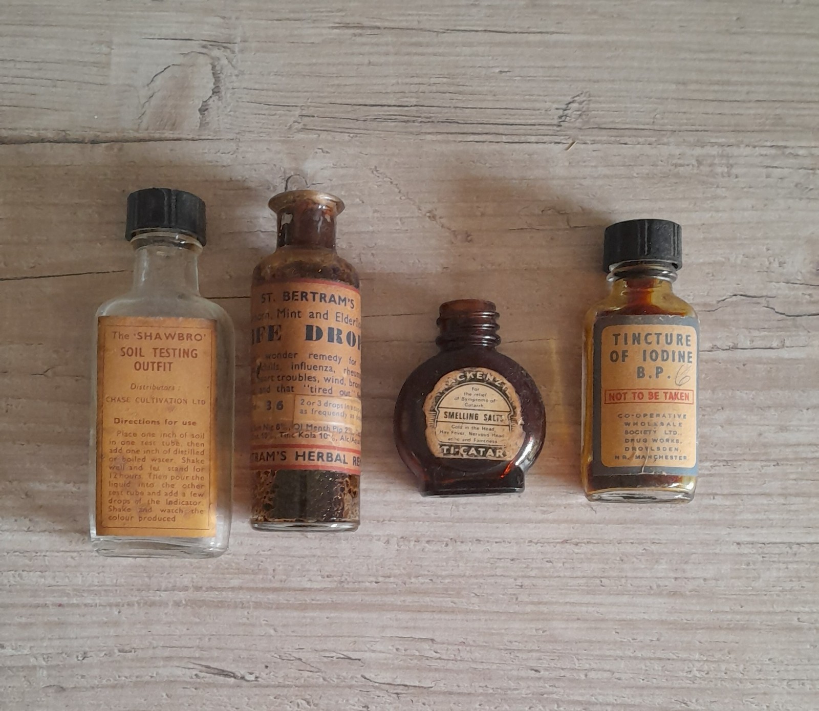 VINTAGE MEDICINE BOTTLES AND VARIOUS.
