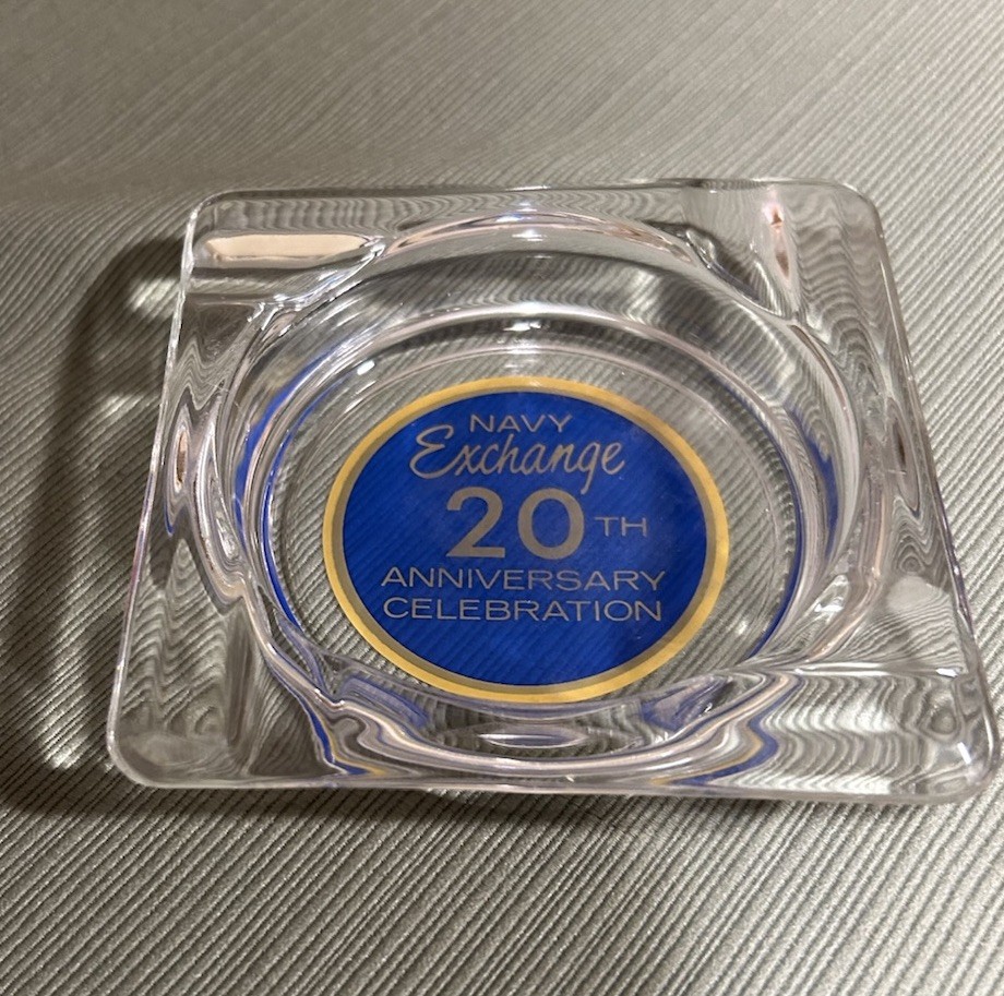 vintage Navy Exchange NEX 20th Anniversary Celebration glass ashtray 1946-1966