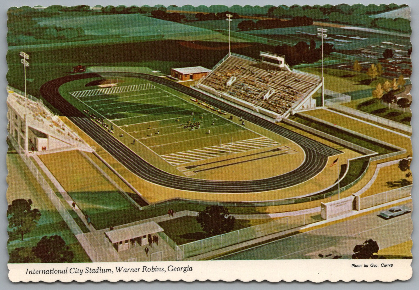 Warner Robins GA International City Stadium Aerial Football c1975 Postcard 4×6