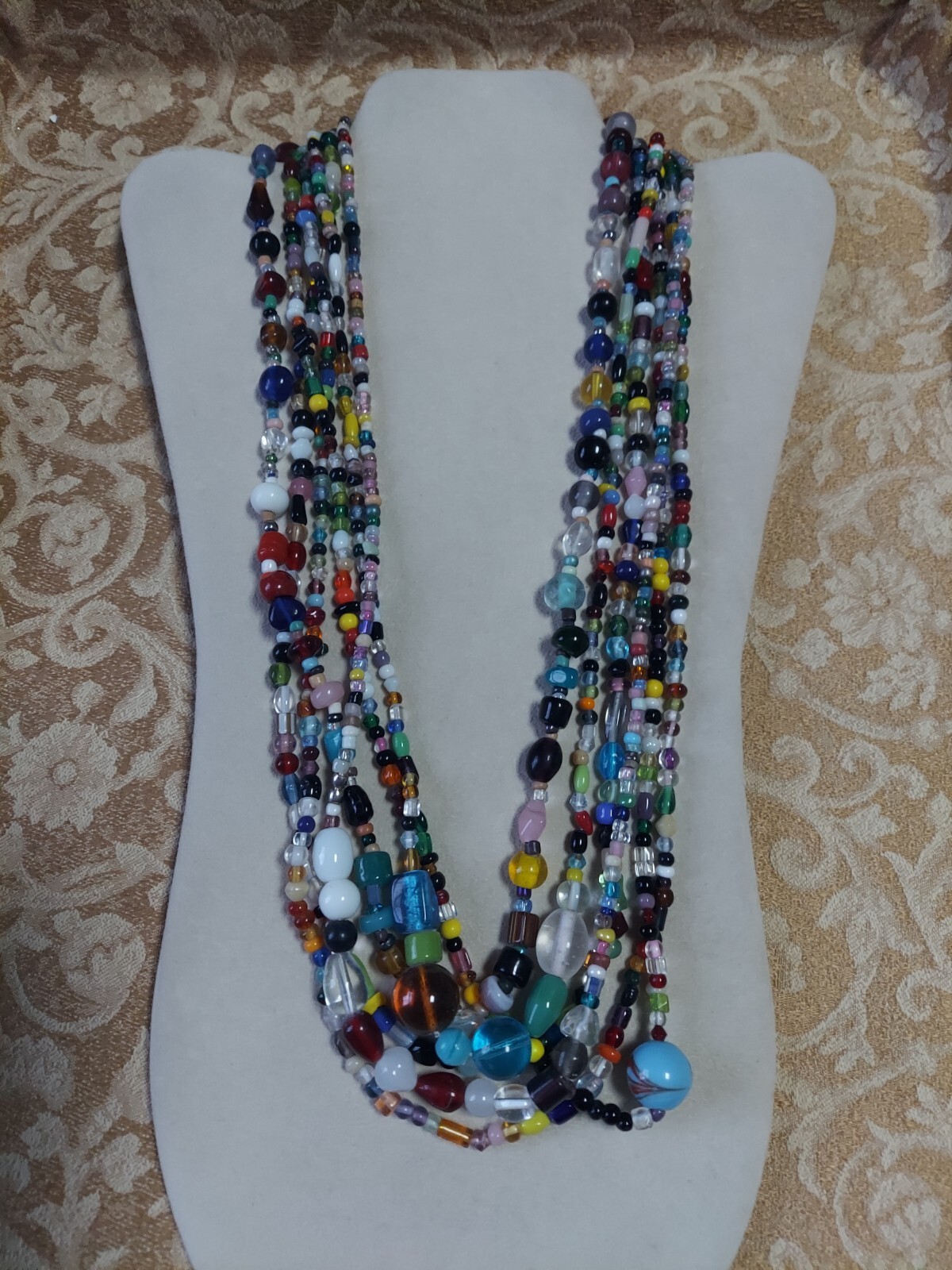 #G22 New Orleans Mardi Gras Glass Carnival Beads-lot of 6 with larger beads