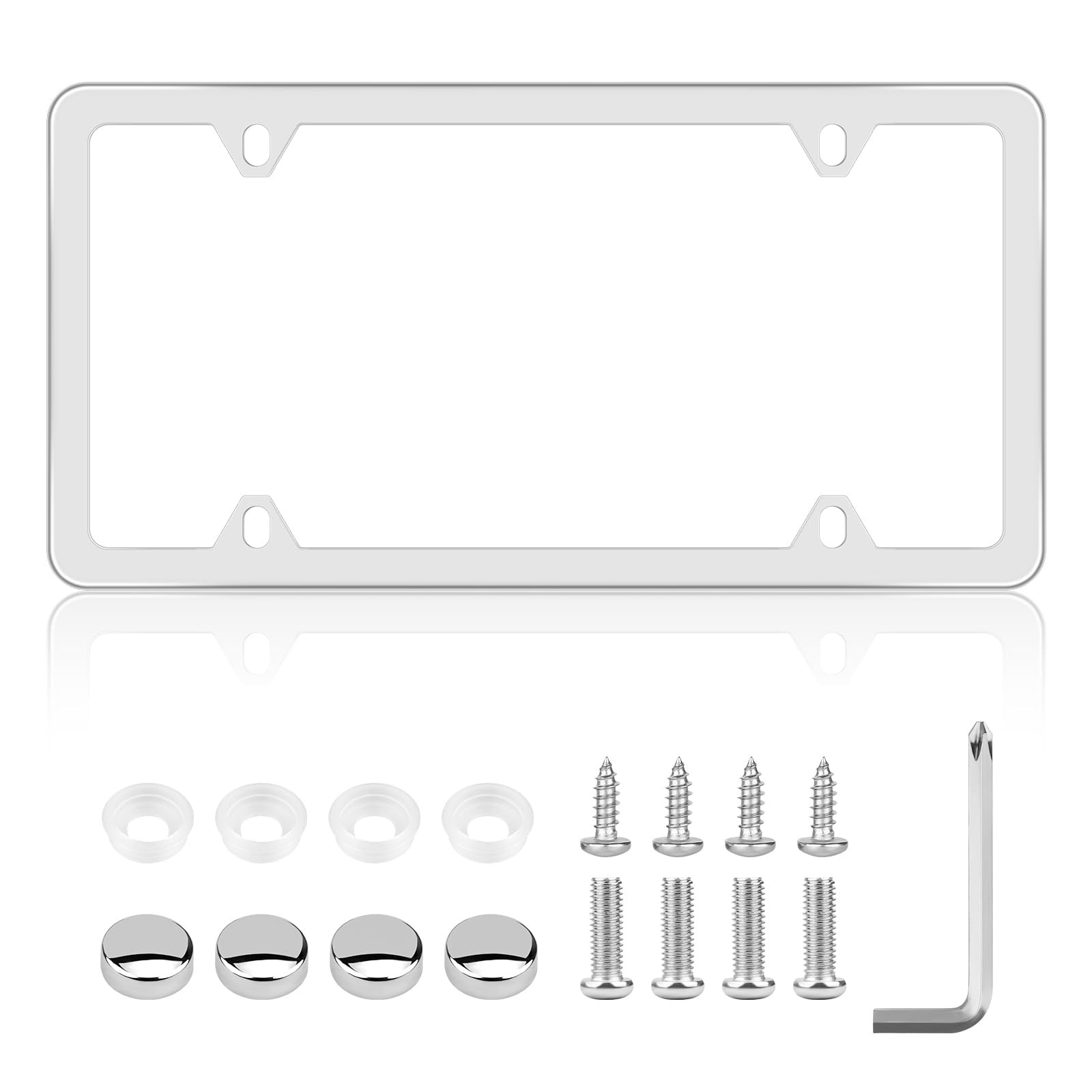 Chrome License Plate Frame Made of Zinc Alloy Metal, Universal 1 PCS Silver