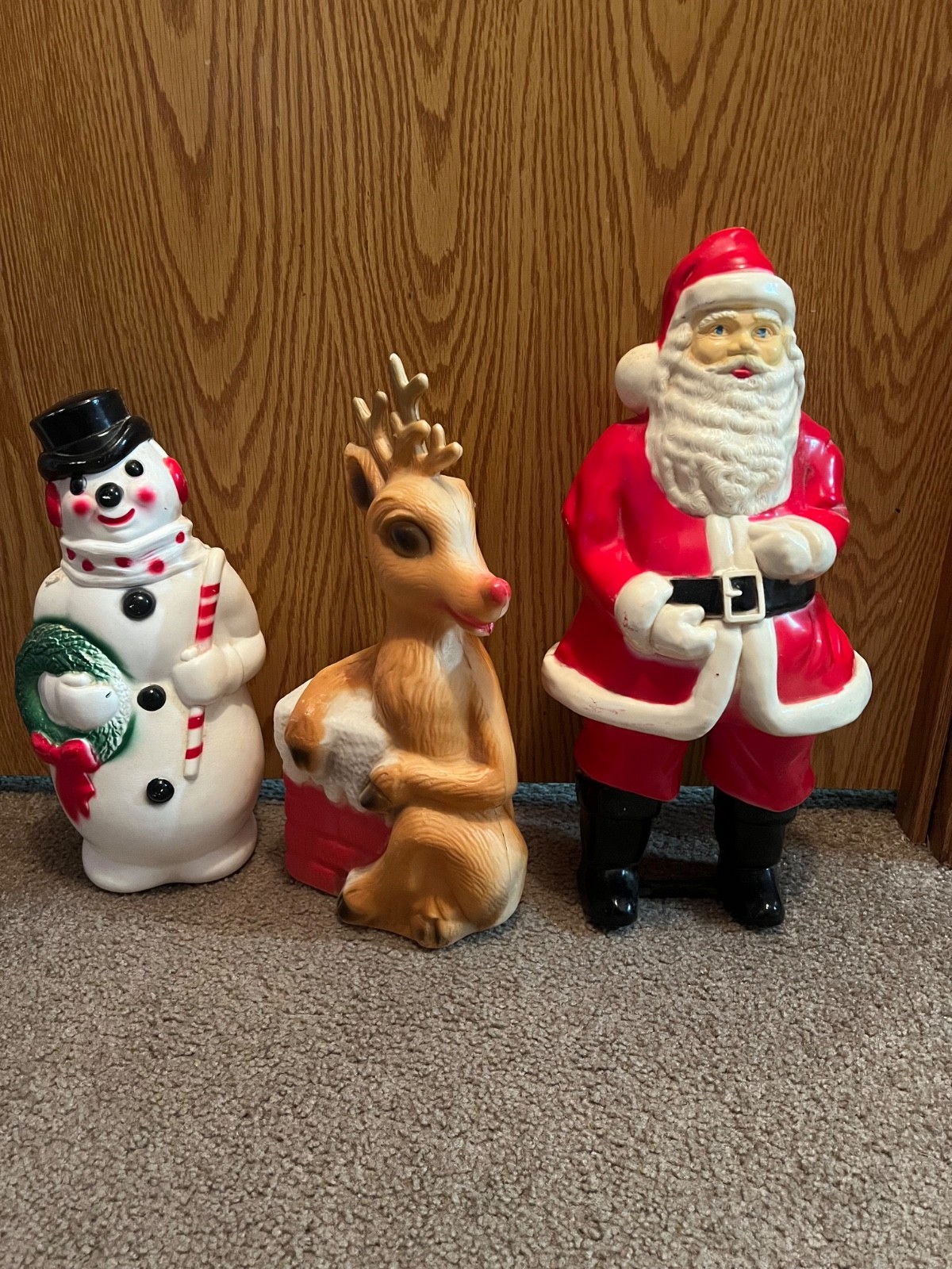 Vintage 1968 Empire Plastic Corp. Blow Mold Xmas 13” Snowman Light + 2 Others
