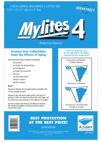 10 Sleeves E. Gerber Mylites4 Archival 4 Mil Mylar Bags -Large Comic/Magazine