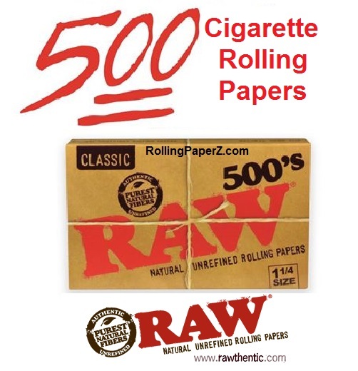 RAW 500’s 1 1/4 Size Natural Cigarette Rolling Papers – 500 LEAVES IN EACH PACK