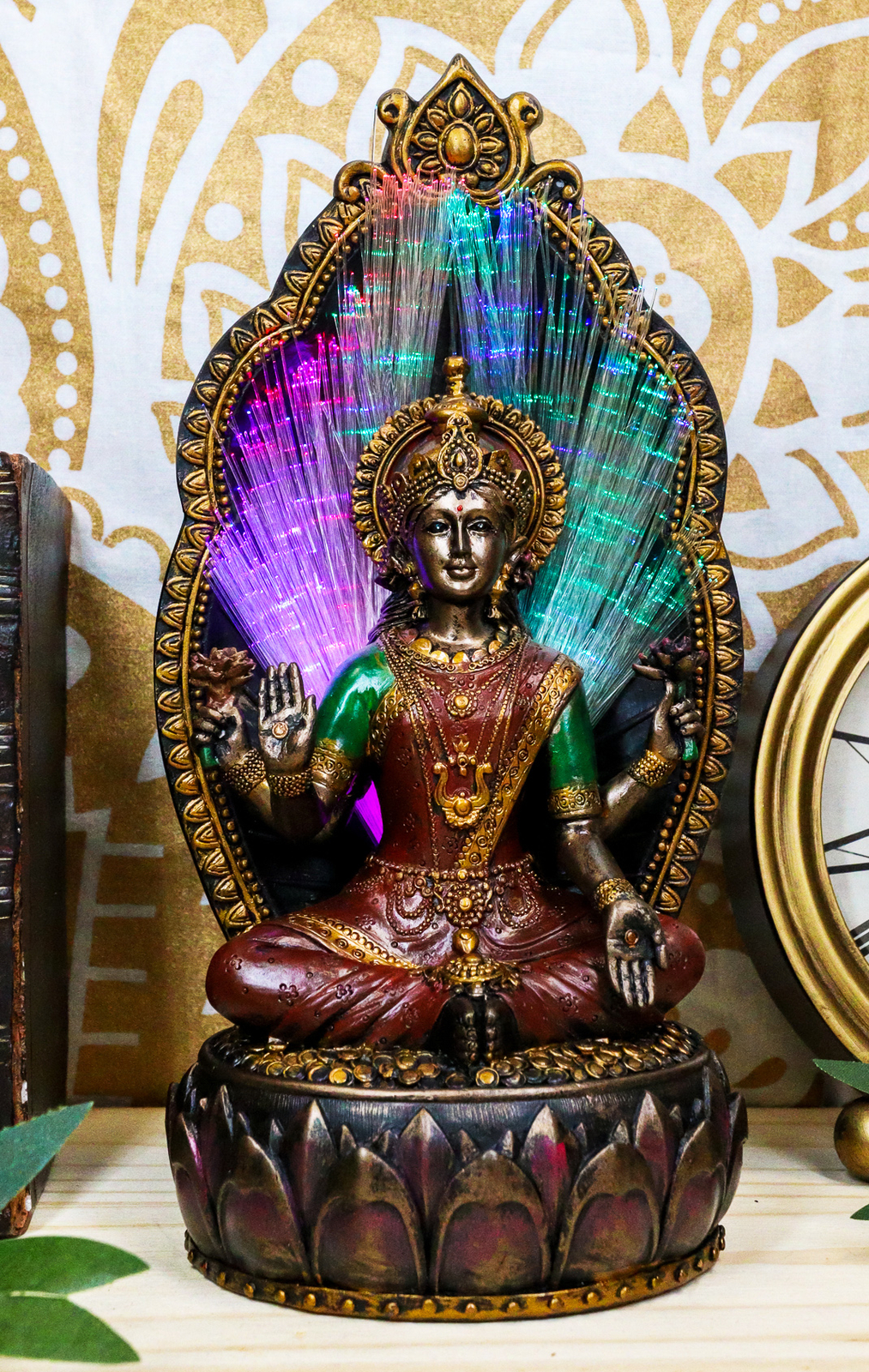 Ebros Hindu Goddess Lakshmi Fiber Optic Statue Home Decor Figurine 10.25″ H