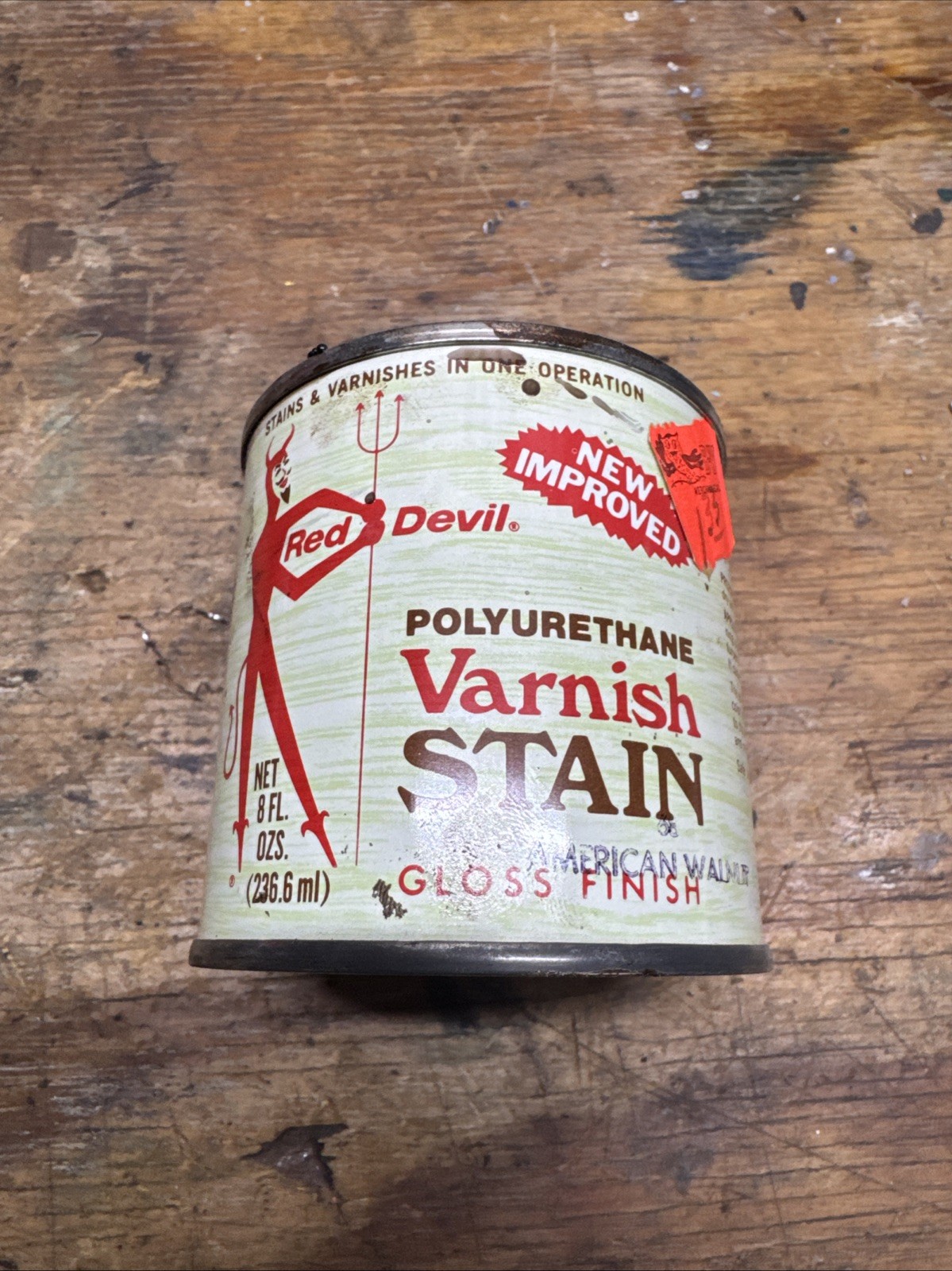 Vintage Red Devil Polyurethane Varnish Stain Can American Walnut
