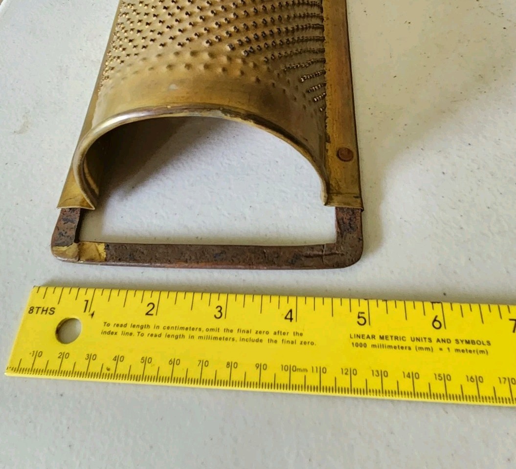 Large Primitive Punched BRASS Half Round CHEESE Vegetable GRATER Fruit ZESTER