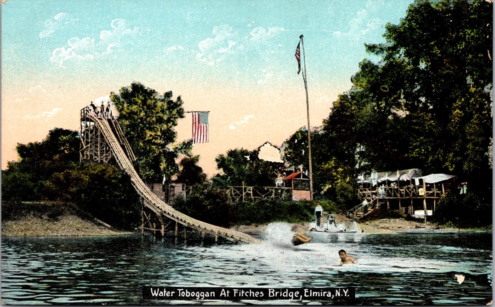 Postcard~Elmira New York~Water Toboggan at Fitches Bridge~c1910~Unposted