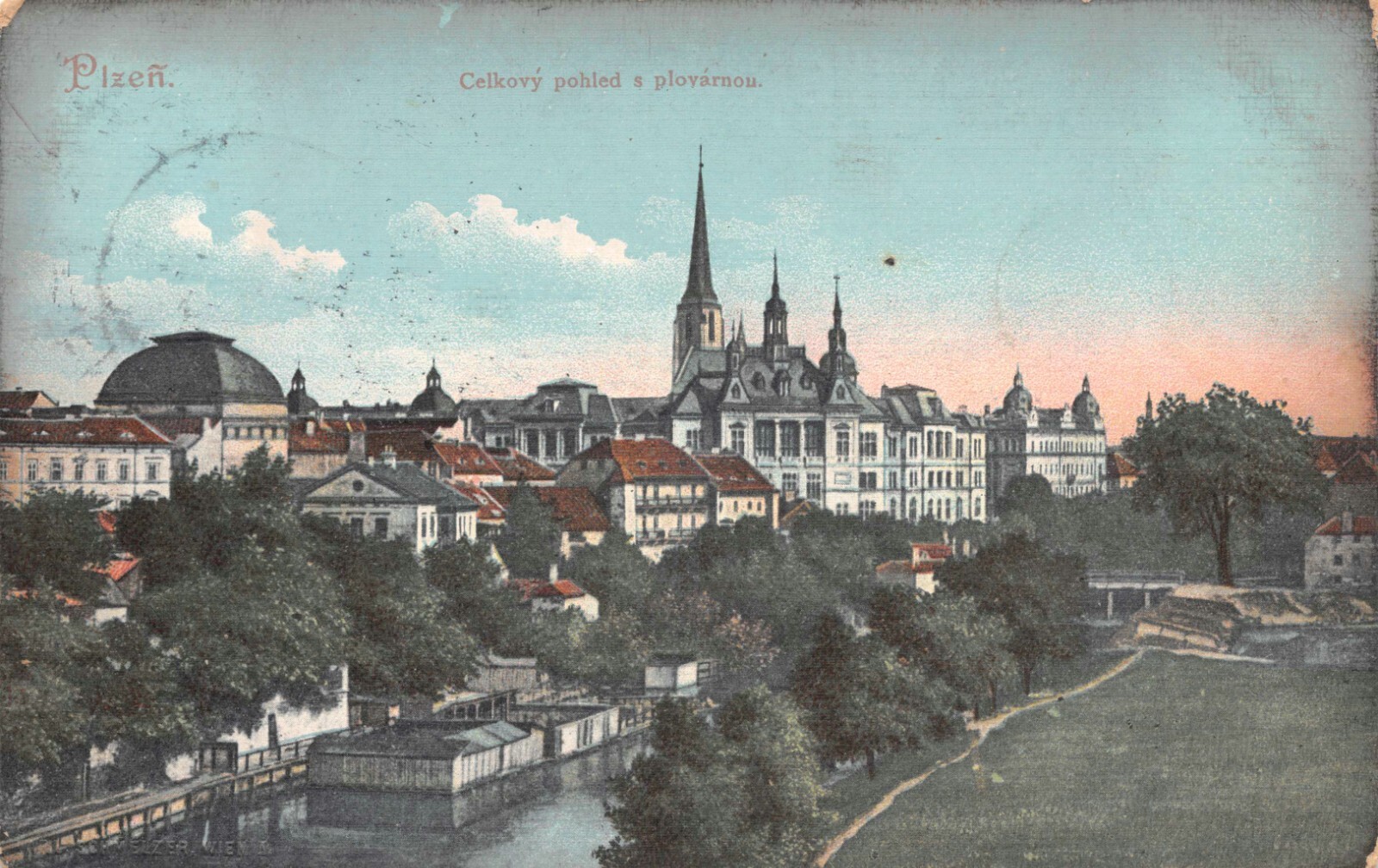 Postcard Plzen Czechia City View Museum of West Bohemia Radbuza River Pilsen