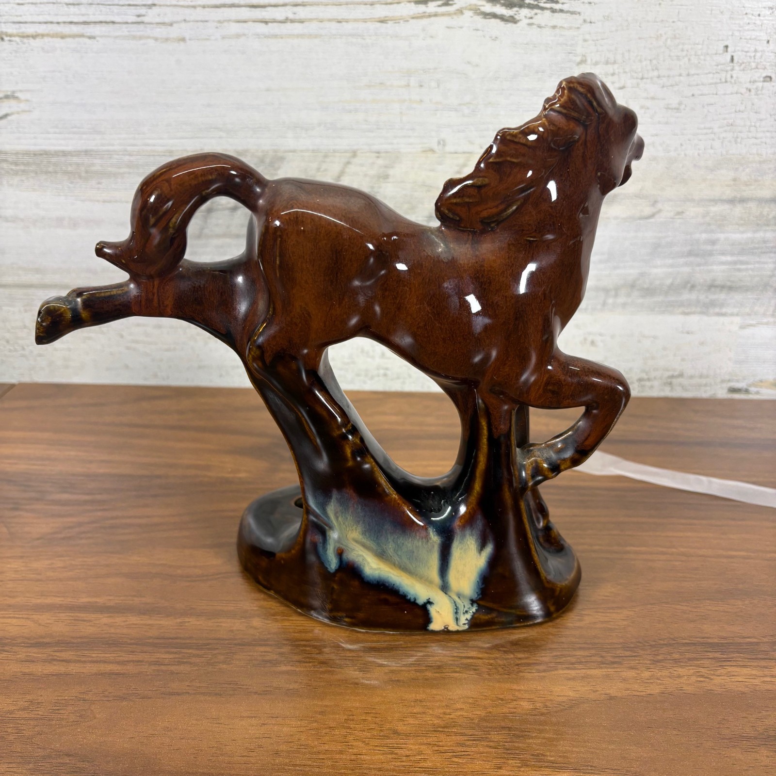 Rearing Horse Mid Century Modern Glazed Porcelain Statue Marked