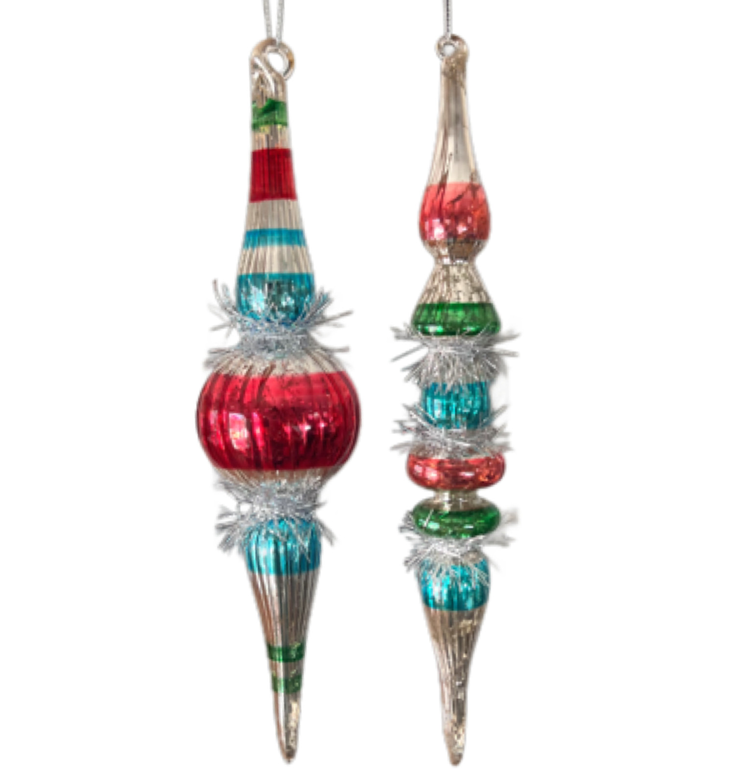 GANZ Set 2 Finial Glass Ornament Mercury Tensile Vintage Retro Style 10″ Pastel