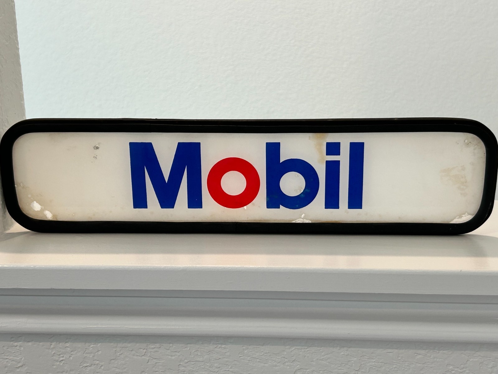 Mobil Oil Sign (16″ X 4″ X 0.5″) Frosted Glass with rubber edge