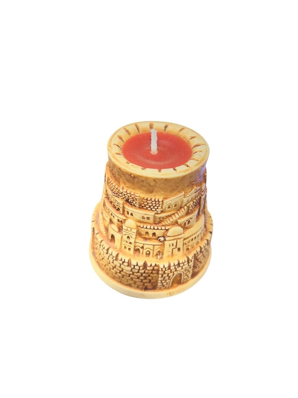 Handmade Jerusalem Stone Candle Holder – Al-Aqsa Dome of the Rock Carved Relief