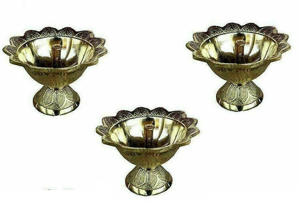 3 Brass Lovely Devdas Diyas Decorative Home Temple Puja Navratra Diwali Gift 2″