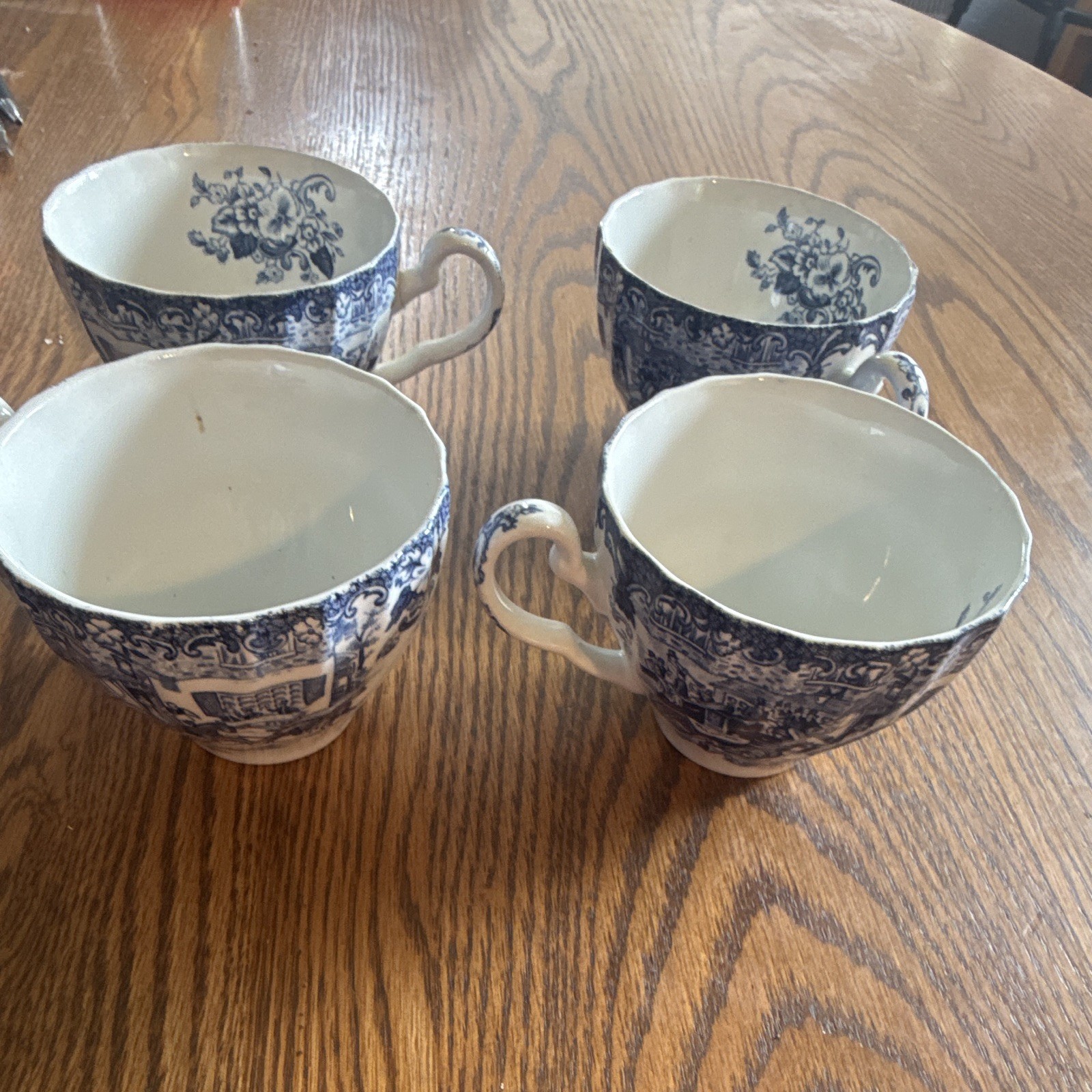 Johnson Brothers Coaching Scenes Blue & White Ironstone Tea Cups With Handles
