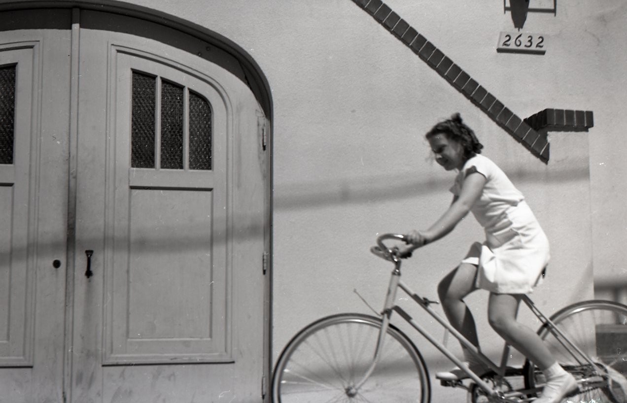 A24 Negative 1930’s San Francisco Girl on Bicycle 032a