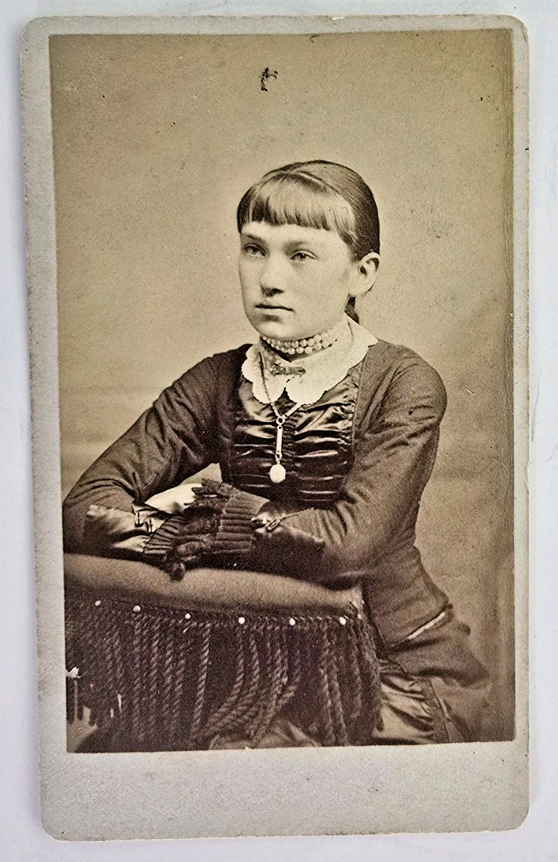 Antique CDV Photo Young Victorian Lady Girl Jewelry Fashion Stiles Cleveland OH