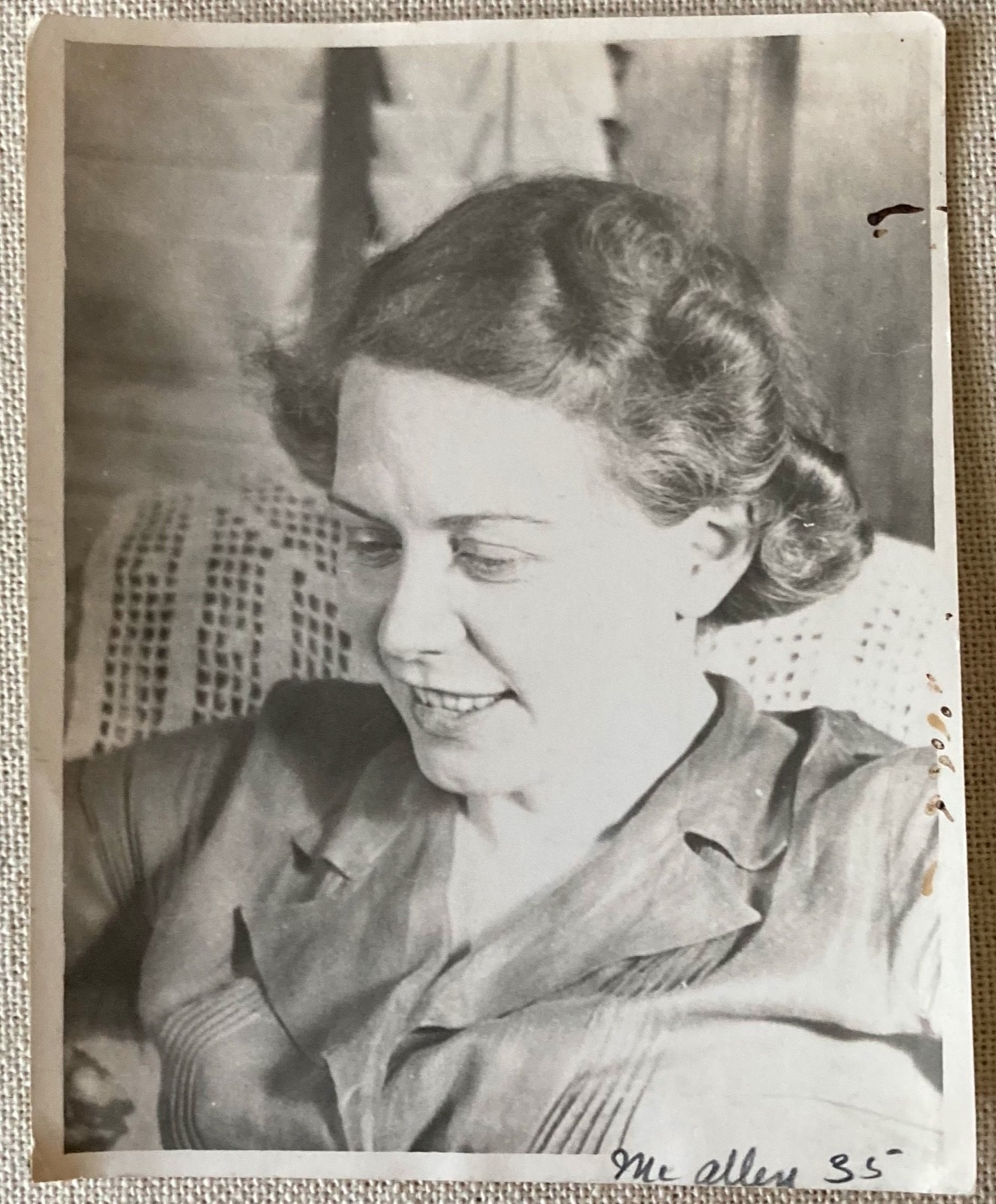 Vtg Photo 1930s Woman Smiling Collar McAllen Texas 1935 Fashion B & W 5″ x 4″