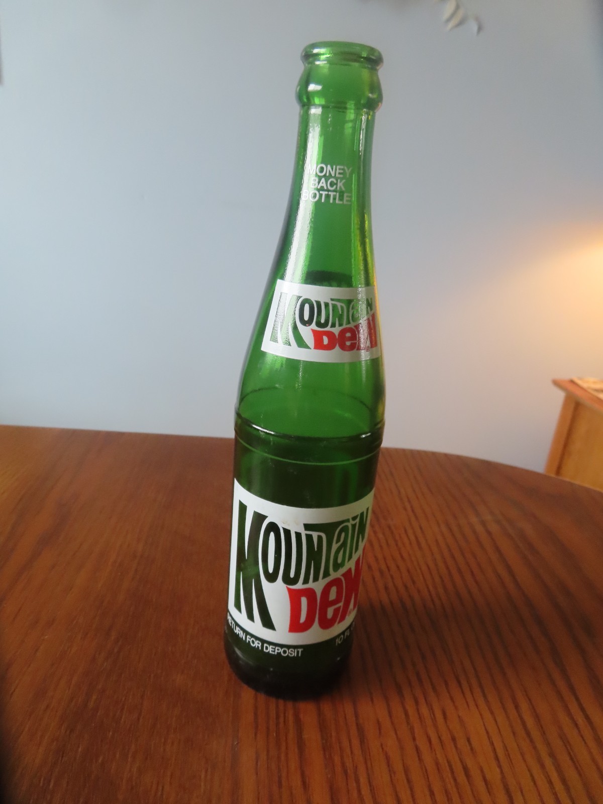 Vintage 1970s Mountain Dew 16oz Money Back Bottle ACL Green Glass