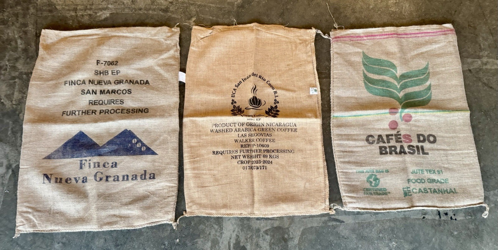 Assorted Burlap Jute Coffee Bean Bags Sacks-Lot Of (3) *See Pics/Description