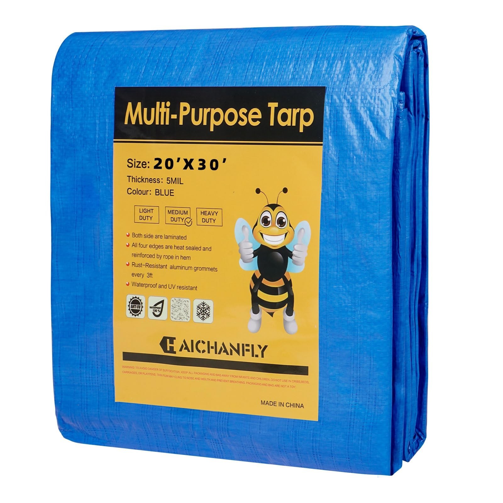 Double-Sided Waterproof Poly Tarp 20×30 Feet 5mil Thick Polyethylene Tarps, P…