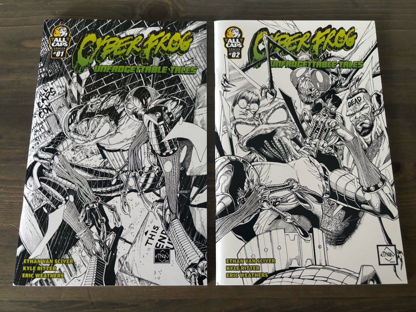 Cyberfrog Unfrogettable Tales #1-2 (All Caps Comics) Black & White Covers – Nice