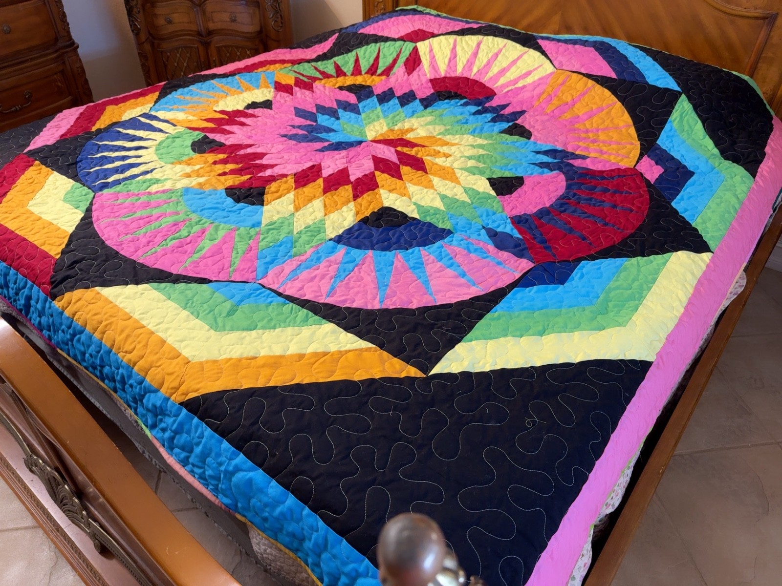 Queen Size Machine Pieced And quilted Patchwork Quilt #C-010