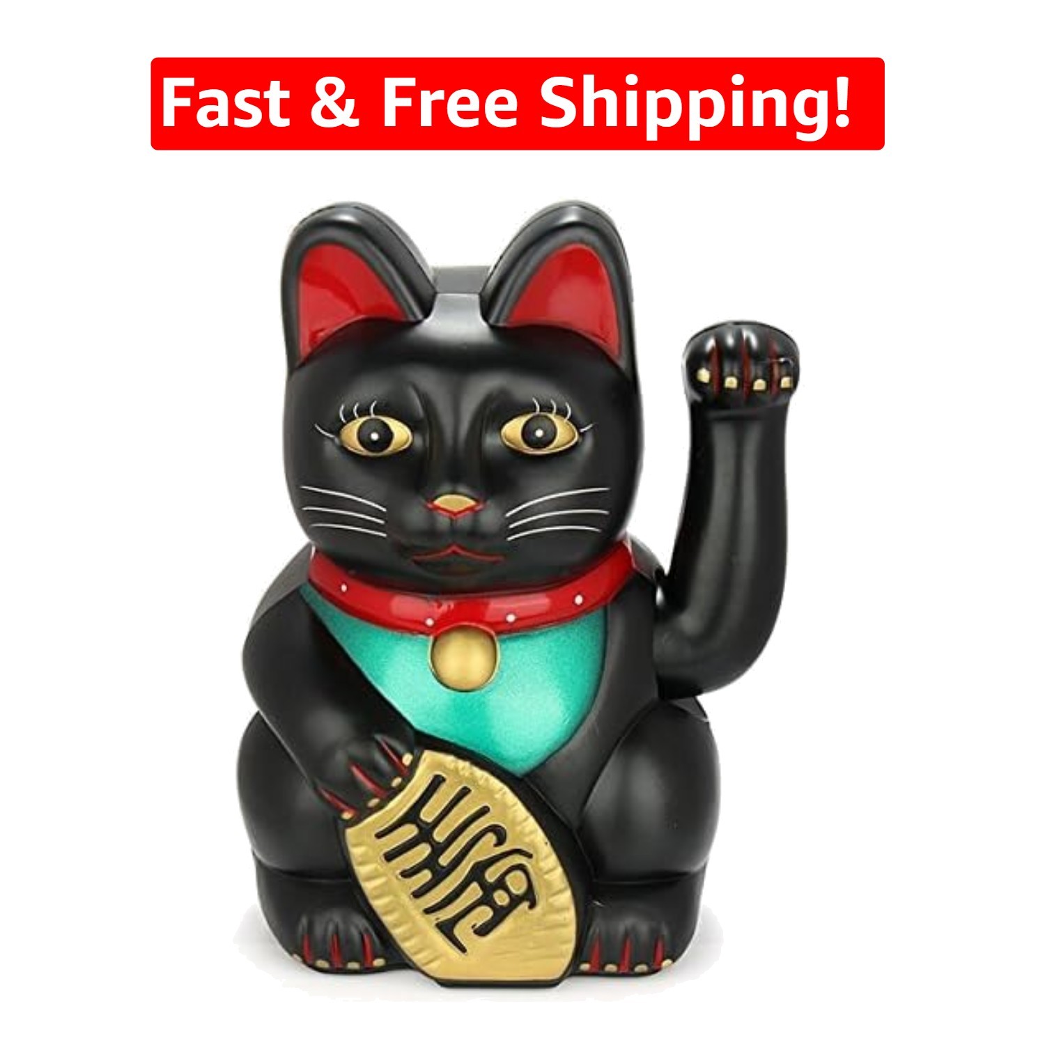 6″ Tall Gold and Black Maneki Neko – Feng Shui Lucky Cat Gift for All Occasions
