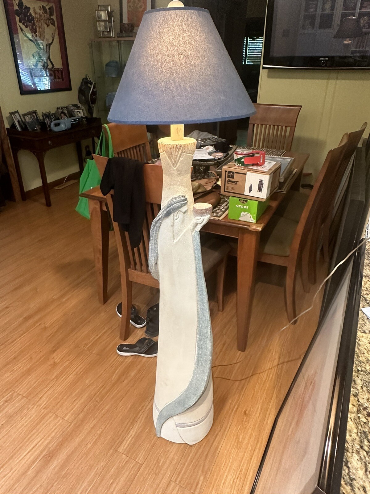 VTG 90’s Southwestern Art Carved Sculpture Floor Lamp SIGNED 61″ Tall w/Shade