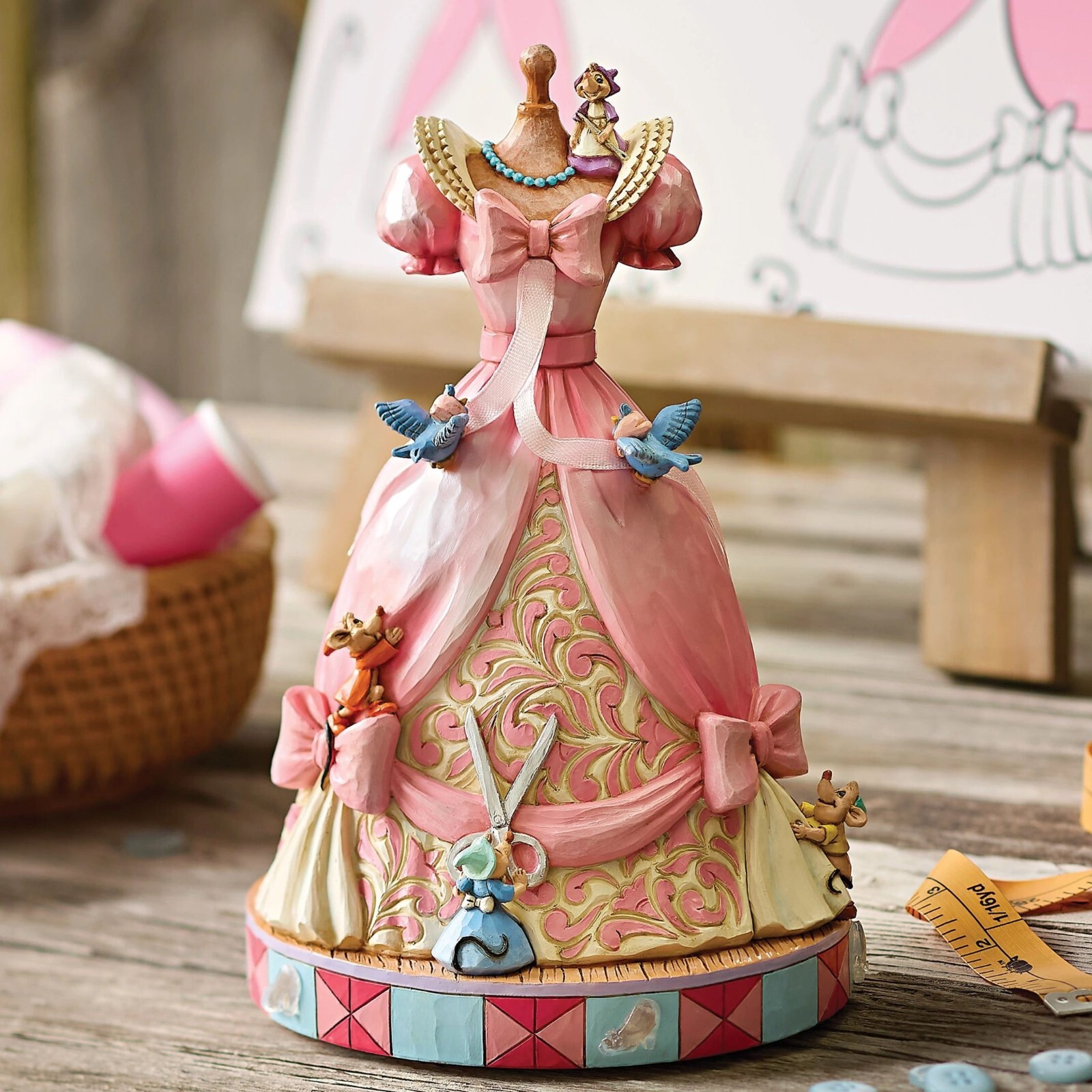 ♫❦ New JIM SHORE DISNEY Musical Figurine CINDERELLA PINK DRESS Jaq Gus Music Box