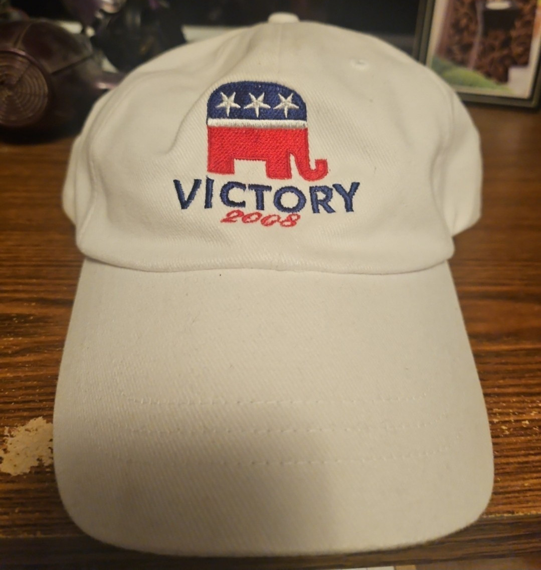 Republican Party Elephant Logo White Baseball Cap Hat “VICTORY” 2008