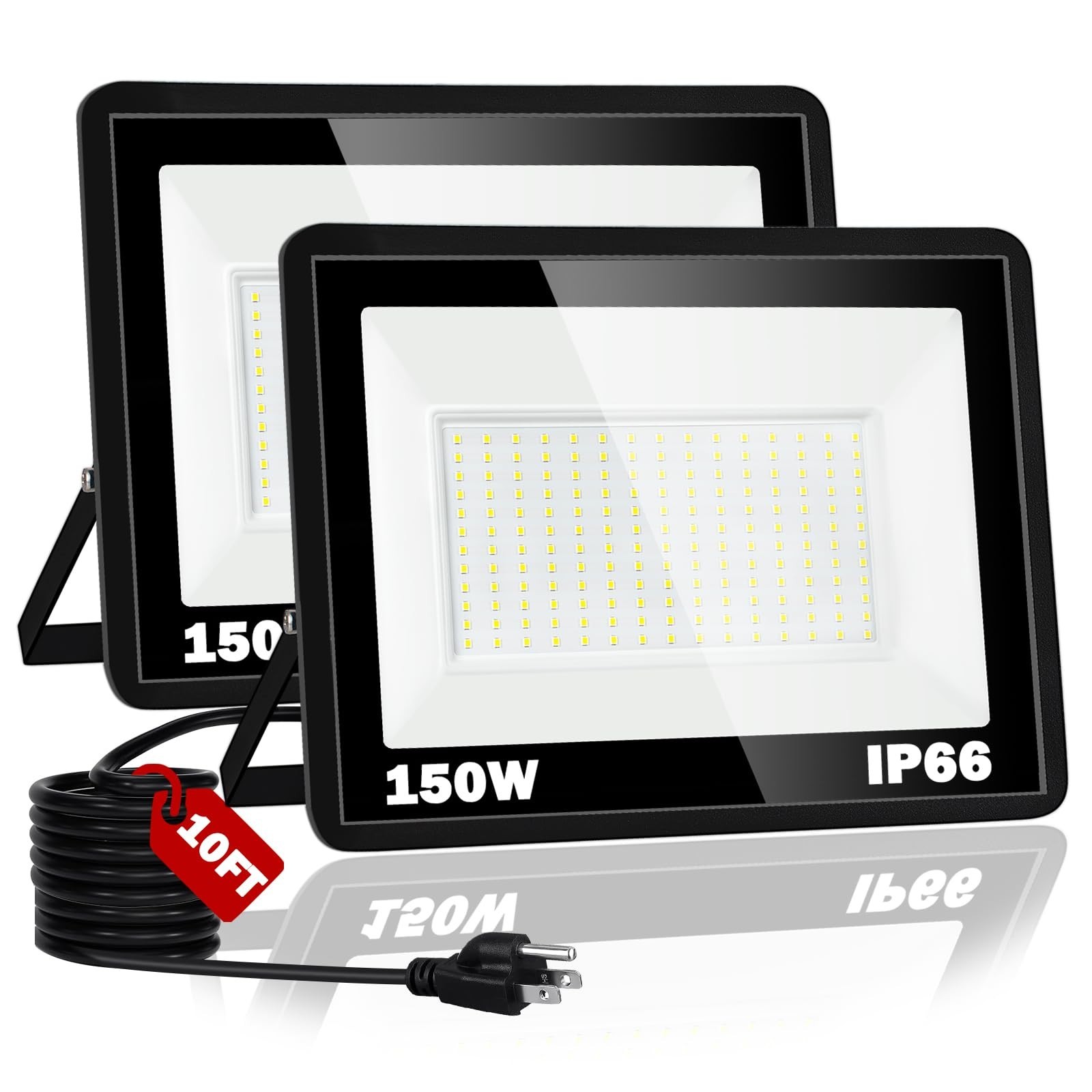 150W LED Flood Light,18000LM Floodlight with Plug,IP66 Waterproof Outdoor Lig…