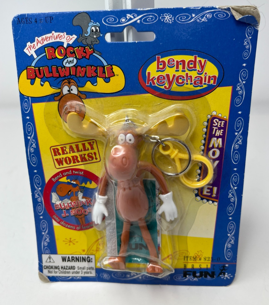 Vintage 2000 Rocky and Bullwinkle Bendy Keychain Item # 823-0