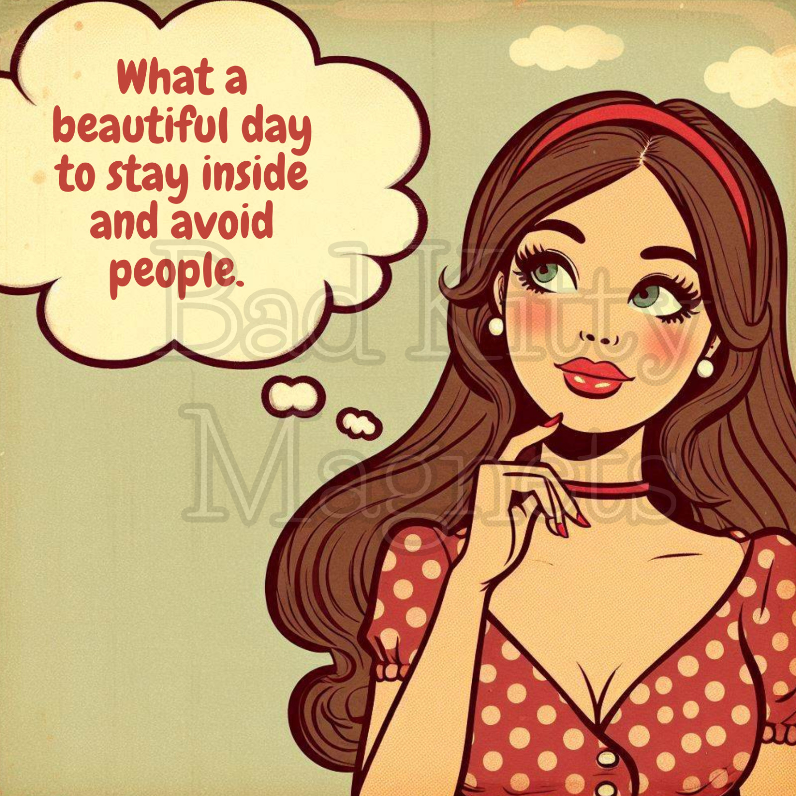 retro lady funny avoid people High Quality Metal Magnet 4×4 inches 623