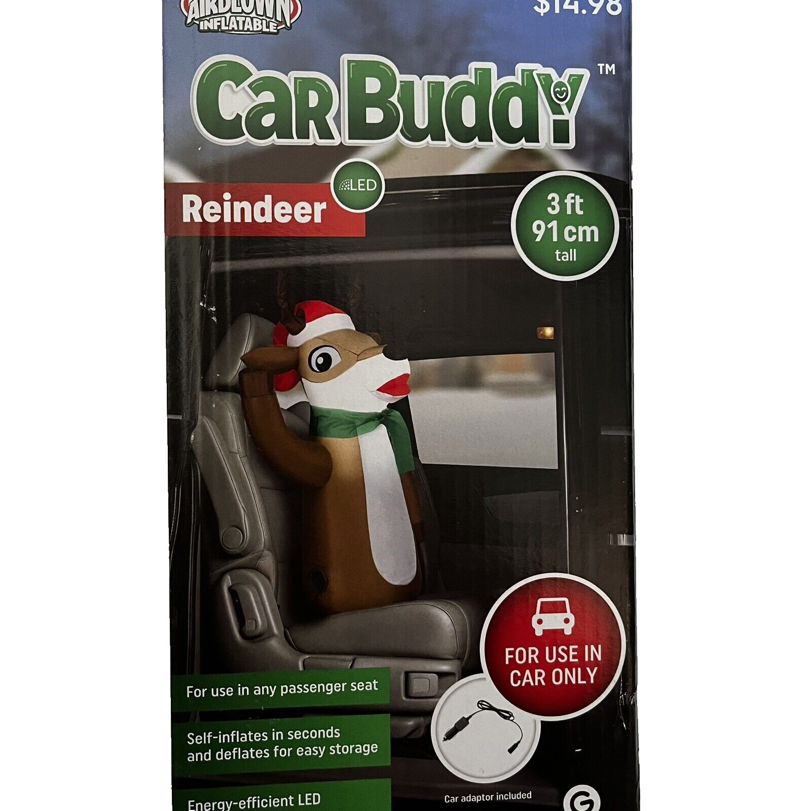 Reindeer Deer Car Buddy Christmas 3 Foot Inflatable Passenger Seat Gemmy NEW
