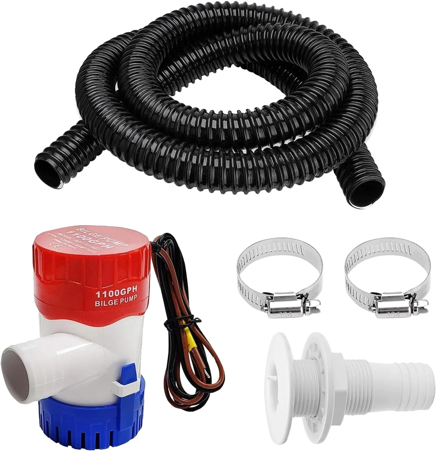 1-1/8 Non-Automatic Boat Bilge Pump Hose Kit,1100gph 12v Bilge Pump Can Choose,1