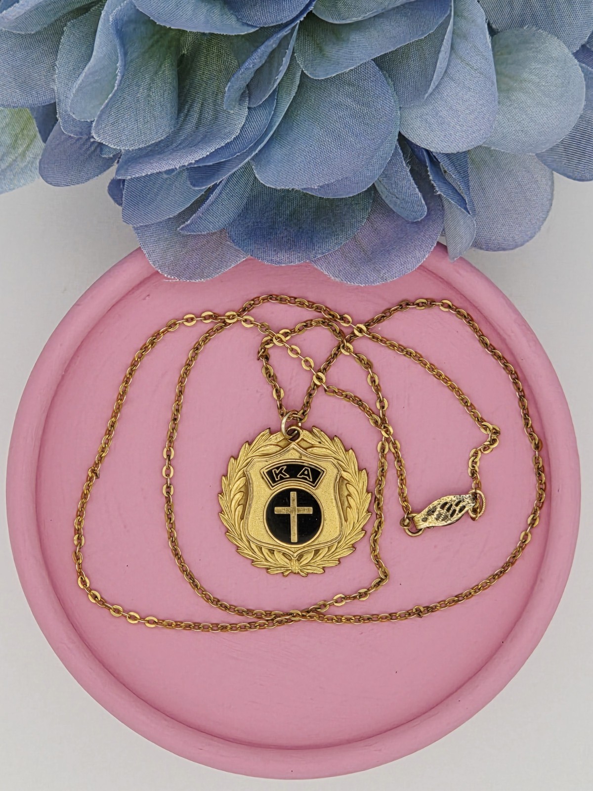ANTIQUE Vintage KA ORDER Kappa Alpha Medallion Necklace FRATERNITY GF Chain
