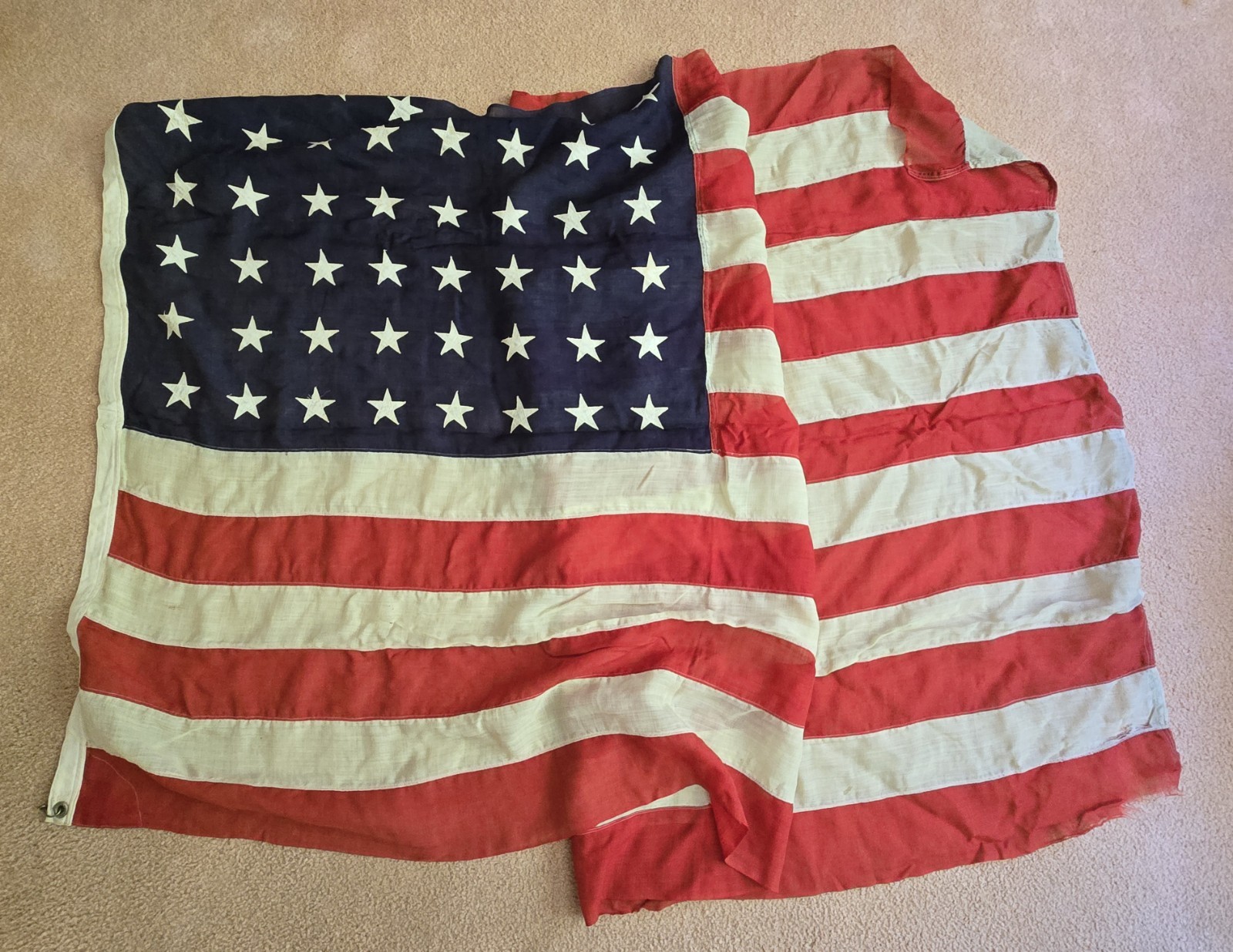 True Vintage VTG Antique 48 Star American Parade Flag Gauze Fabric Cloth Sewn