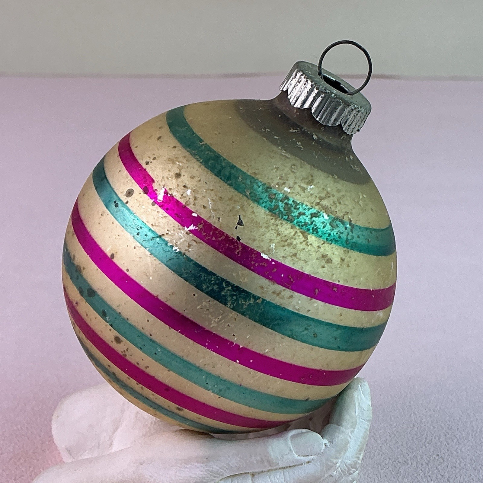 Vintage 1950’s Shiny Brite Multi-Color Striped Mercury Glass Ornament*3”H*