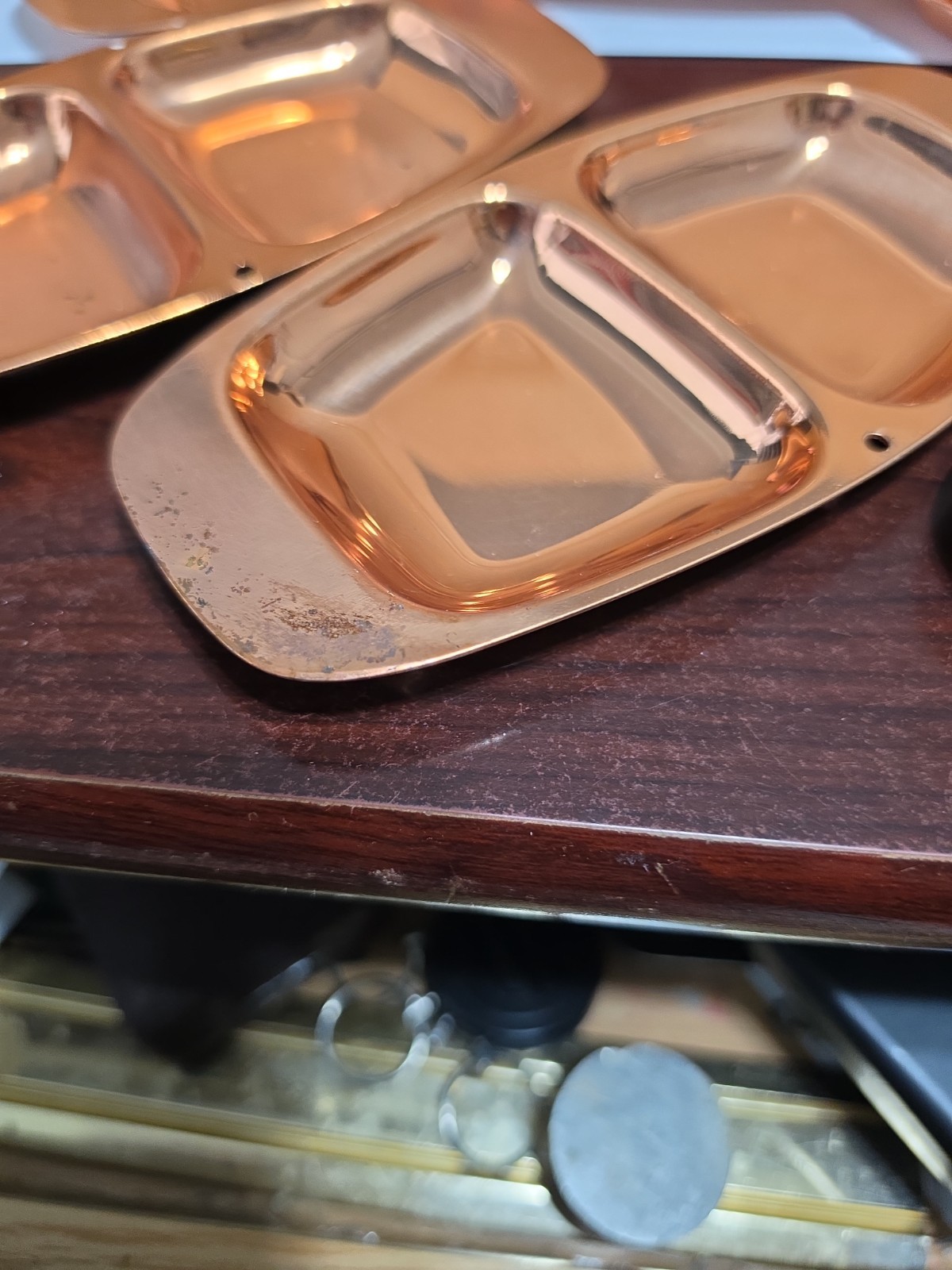Copper Toned Metal Serving Appetizer Trays Set of 12. 3 Have A Bit Of Tarnish